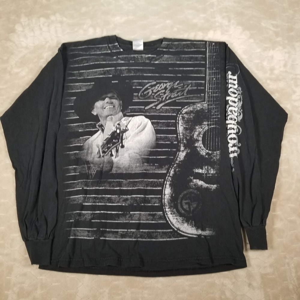 GEORGE STRAIT Troubadour Long Sleeve T-Shirt Sz Lg Fades HOLE See Pics